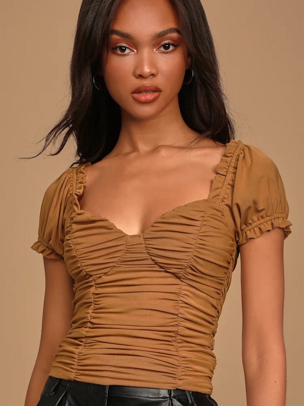 Lulu's Rust Ruched Sweetheart Top